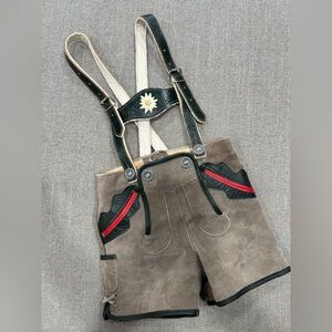 Vintage‎ Bavarian Toddler Lederhosen 3T Suede Leather w/ H-Suspenders, Edelweiss